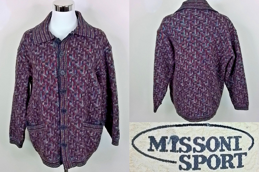 Missoni Sport Cardigan Women's M Collared Checkered Multicolor Buttons #J2815
